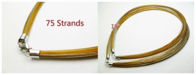 18"- 75 Strands Sliver Claps/Gold Stainless Cable w/ 925 Sliver